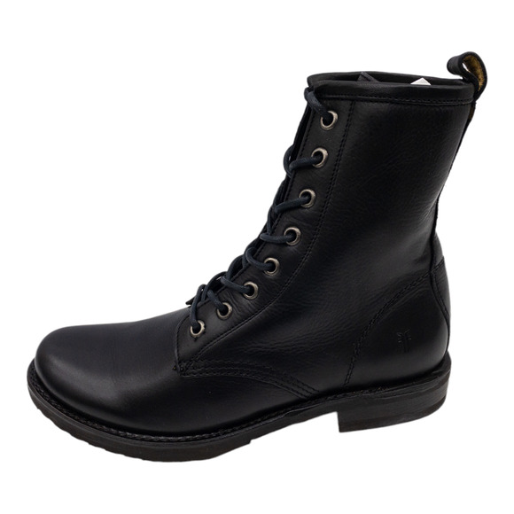 Frye Black Veronica Leather Lace Up Heeled Combat Boots 6.5 - Picture 3 of 12
